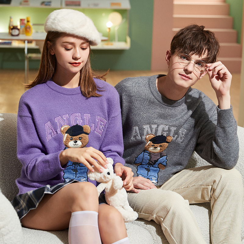 唐狮2021新款情侣男前胸贴布绣毛衣 唐狮喜之乐针织衫/毛衣