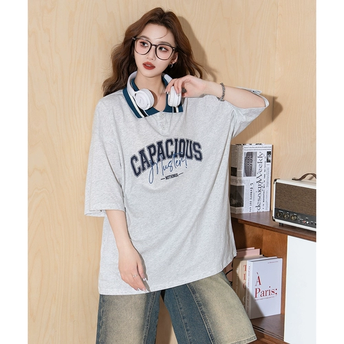 Летняя футболка polo, футболка с коротким рукавом, в американском стиле, оверсайз