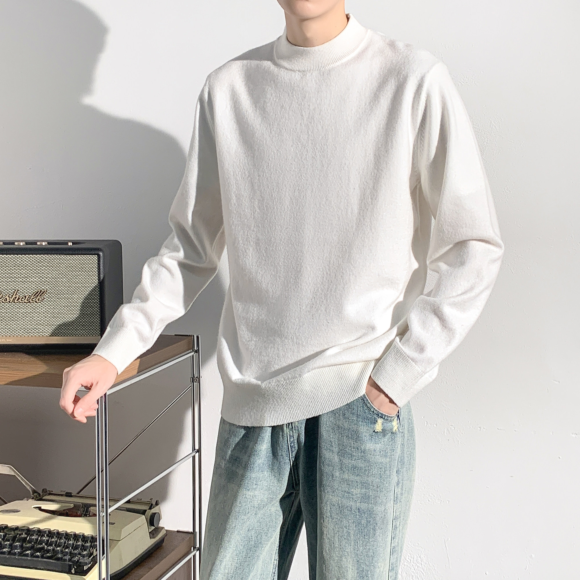 唐狮冬季新款男士毛衣半高领净色打底黑色毛衣内搭含羊毛舒适,淘宝优惠券,粉丝福利购,淘宝优惠卷