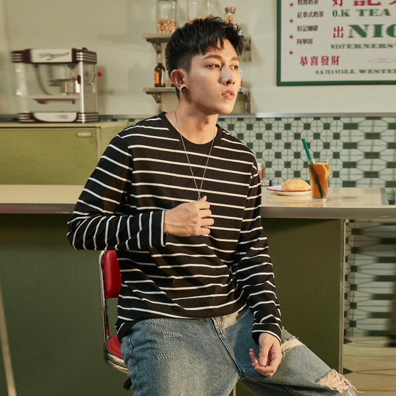 唐狮长袖条纹t恤男士2020秋打底衫 唐狮喜之乐T恤