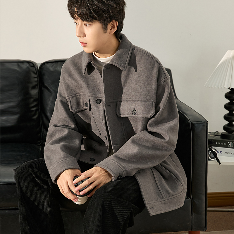 唐狮冬季新款毛呢外套男短款呢子外套男大衣翻领高级感男夹克外套,淘宝优惠券,粉丝福利购,淘宝优惠卷