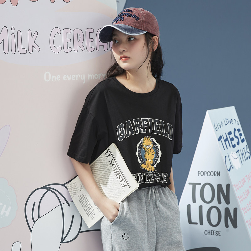[加菲猫联名]2022春夏新款短袖t恤 唐狮喜之乐T恤