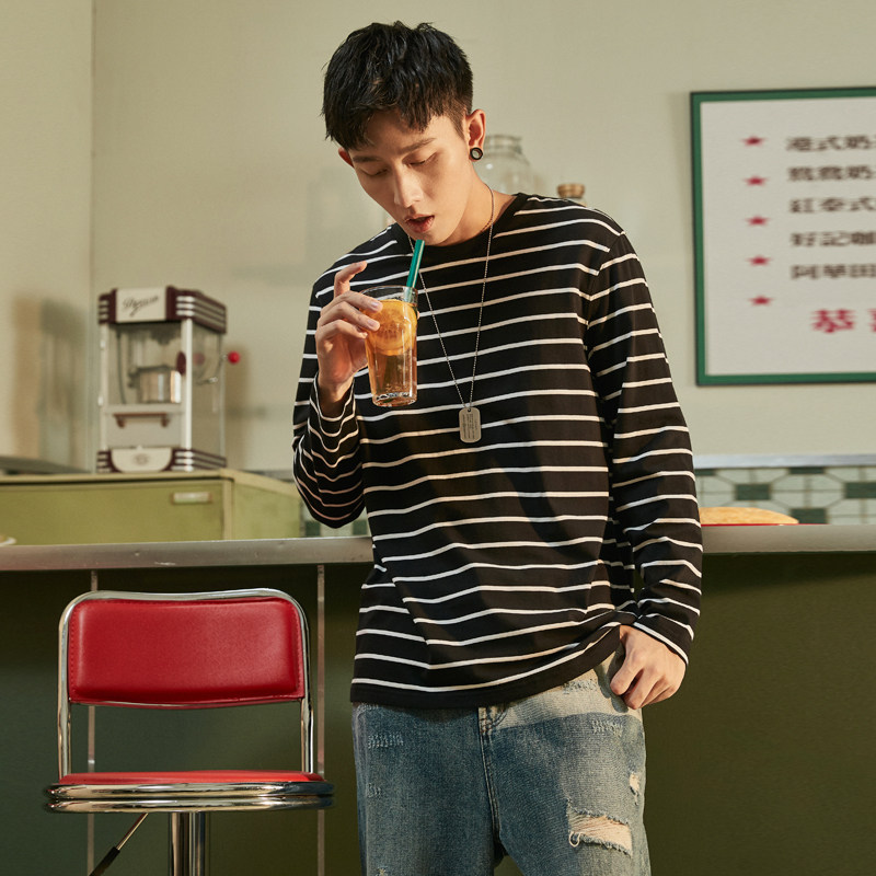 唐狮长袖条纹t恤男士2020秋打底衫 唐狮喜之乐T恤