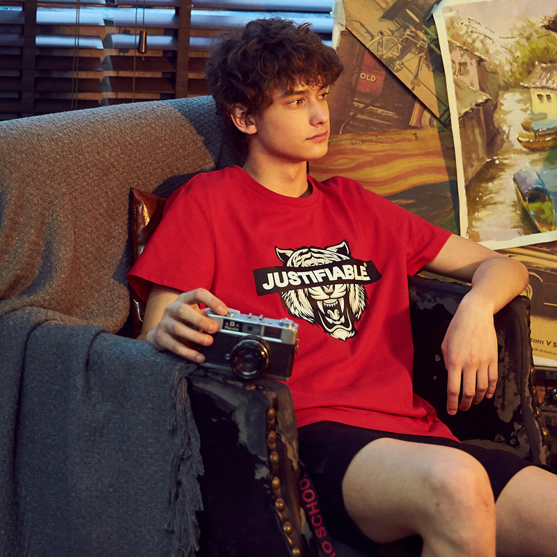 唐狮情侣装短袖夏新款青年圆领t恤 唐狮喜之乐T恤