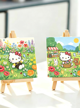 hellokitty油画小摆件学生桌面装饰卡通治愈系插画创意摆件宿舍装