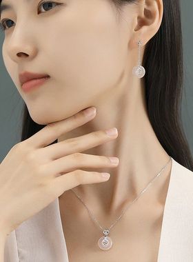 原创福字平安扣项链女纯银镀14K金和田玉吊坠复古中国风如意项饰