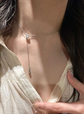 S925纯银瑞秋水滴Y字项链小众设计轻奢淑女百搭小蛮腰流苏锁骨链