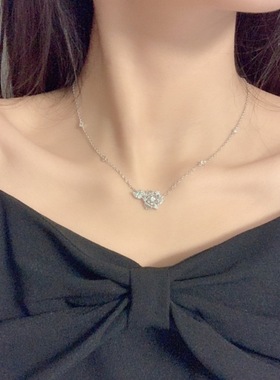 跨境爆款新品玫瑰之约感镶钻吊坠s925纯银项链女生情人节饰品