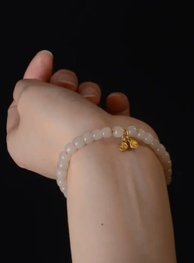 原创正品和田玉手链藕粉手串老型单圈圆珠多圈羊脂玉手串手镯