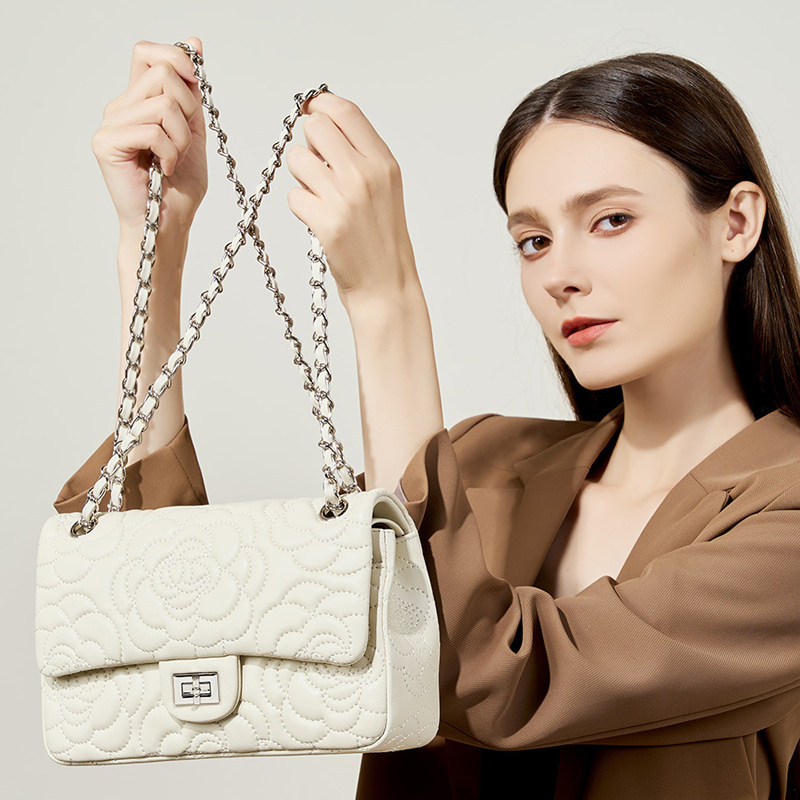 小香风山茶花头层高山羊皮真皮菱格女包质感洋气链条包单肩斜挎包,淘宝优惠券,粉丝福利购,淘宝优惠卷