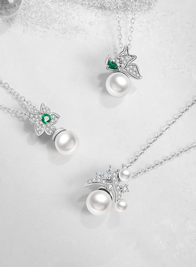 繁花似锦纯银925项链轻奢感施家珍珠锁骨链ins风花朵锆石吊坠