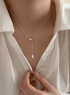 韩国ins爆款饰品小众简约颈链lucky幸运豆流苏s925纯银项链女