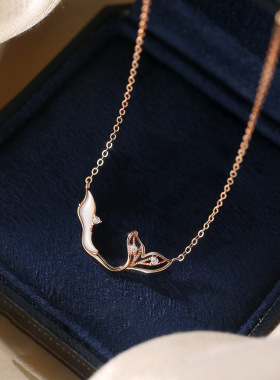 s925银白贝母鱼尾项链女2024新款美人鱼感锁骨链小众礼物首饰