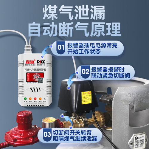 燃气安全阀煤气罐泄漏报警器自动切断阀商用饭店液化气泄露警报器 - 图0