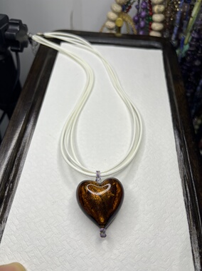 双层项链白色蜡皮绳手工琉璃大爱心项链饰品