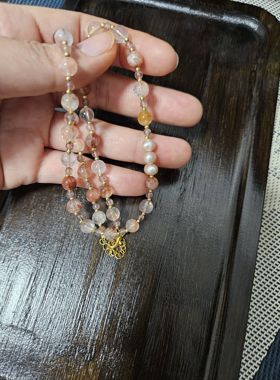 锦绣微光 ‖ 原创设计手工项链天然胶花珍珠项链有金属43cm可调节