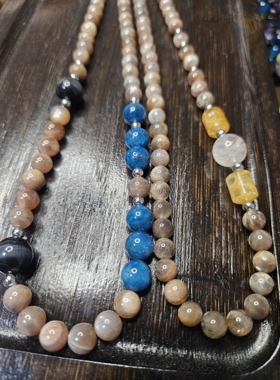 天然石项链黑金骨干蓝磷灰四季幽灵水晶项链