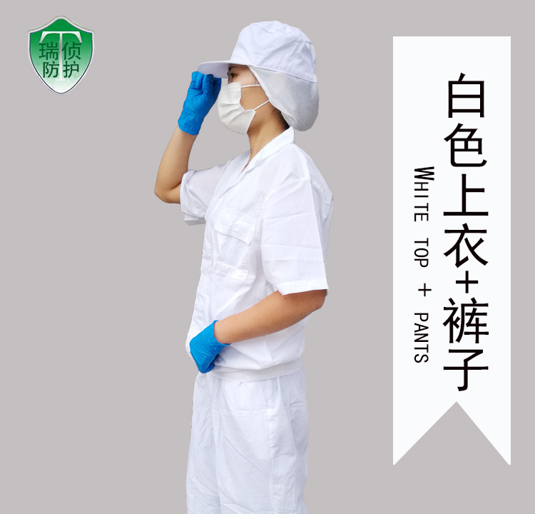 夏季食品工厂工作服烘焙车间加工服套装蓝白长短袖男女食堂餐饮服-图1