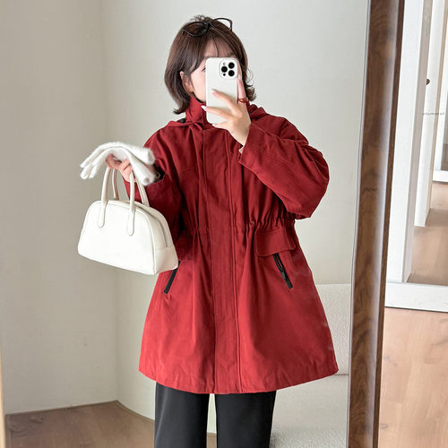 加肥加大大码女装200斤胖mm长款夹棉棉服工装可收腰宽松棉衣外套 - 图1