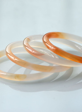 6毫米细圆条美人镯蜜糖色玛瑙镯子女式 浅橘黄色玉髓镯子小窄条