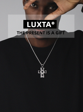 LUXTA 黑钻十字架吊坠 嘻哈街头风肌理纹项链高品质钛钢不掉色