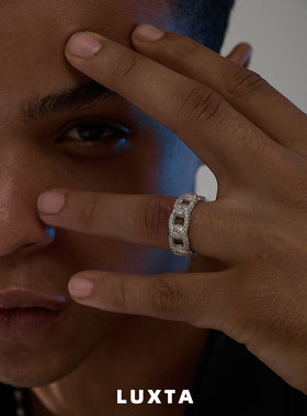 古巴戒指满钻镀白金嘻哈明星同款