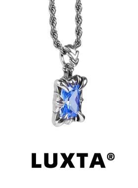 LUXTA 纯银蓝宝石吊坠 嘻哈男做旧分高级感项链个性欧美女同款潮