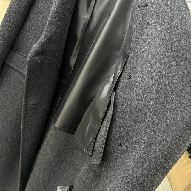 Shoulder padded suit style double-sided wool coat women's mid-length autumn and winter new style straight double-breasted temperament woolen coat