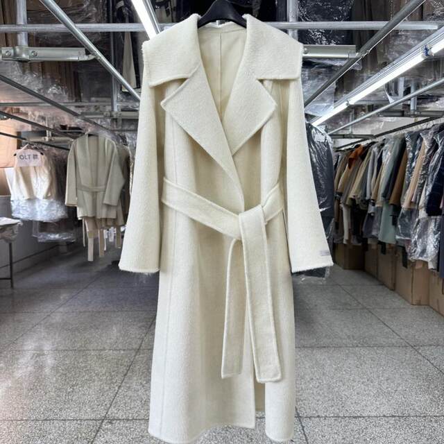 Large lapel double-sided wool coat for women mid-length autumn and winter new high-end temperament simple loose lace-up woolen coat