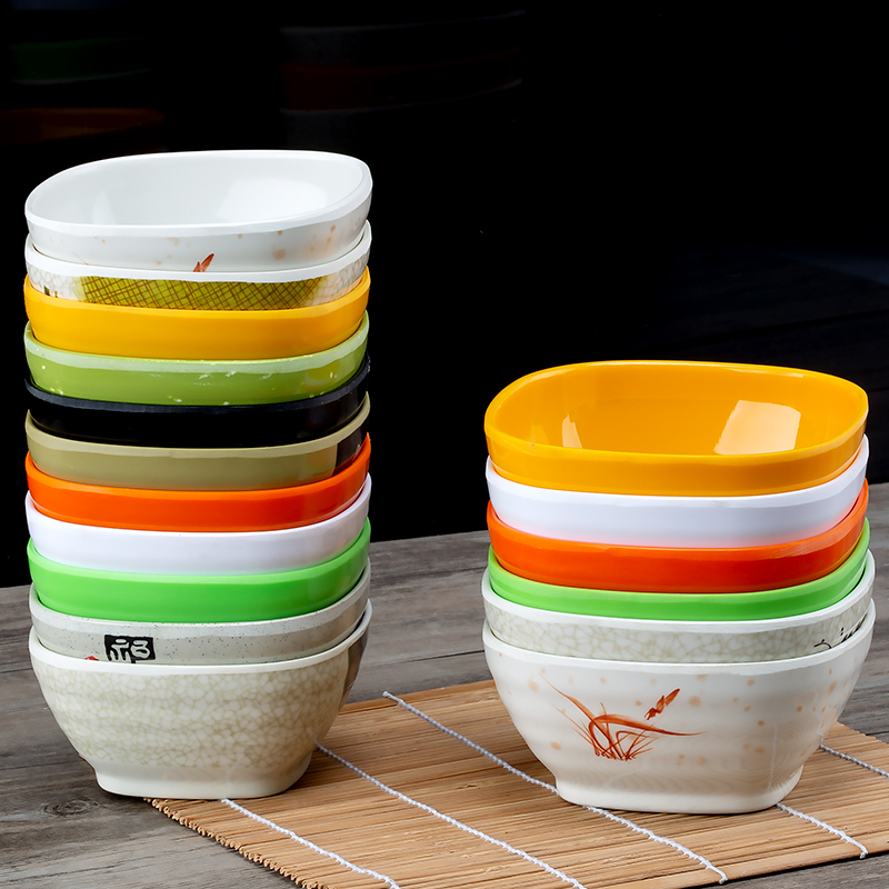 10个装密胺彩色小碗专用塑料碗四方形碗商用米饭泡面碗快餐店汤碗 - 图2