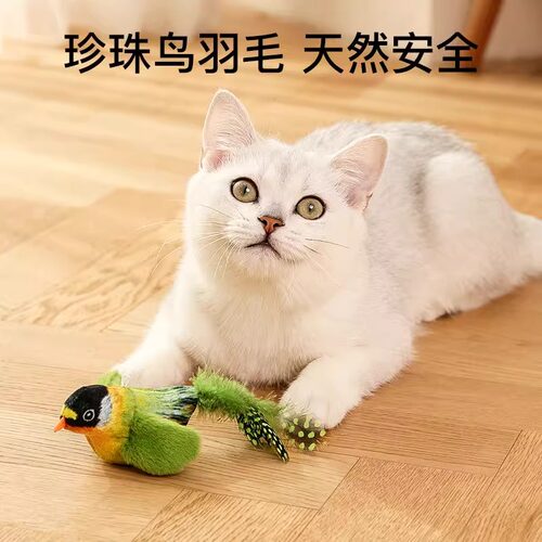 猫玩具自嗨解闷神器逗猫棒仿真会叫小鸟老鼠耐咬发声猫咪用品大全 - 图1