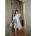 Hàn Quốc Lin 2019 Phụ nữ mùa thu mới Áo dài tay áo chống nắng Áo sơ mi Pop Váy dài trắng - Váy eo cao 	váy nhung xếp ly eo Váy eo cao