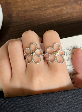 小众设计925银戒指开口花朵指环