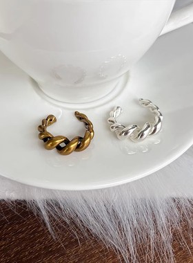 925纯银麻花戒指女不掉色指环