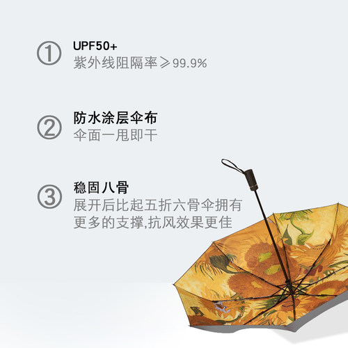 Museum Art文创店/梵高轻奢黑胶遮阳防晒防紫外线自动雨伞遮阳伞 - 图0