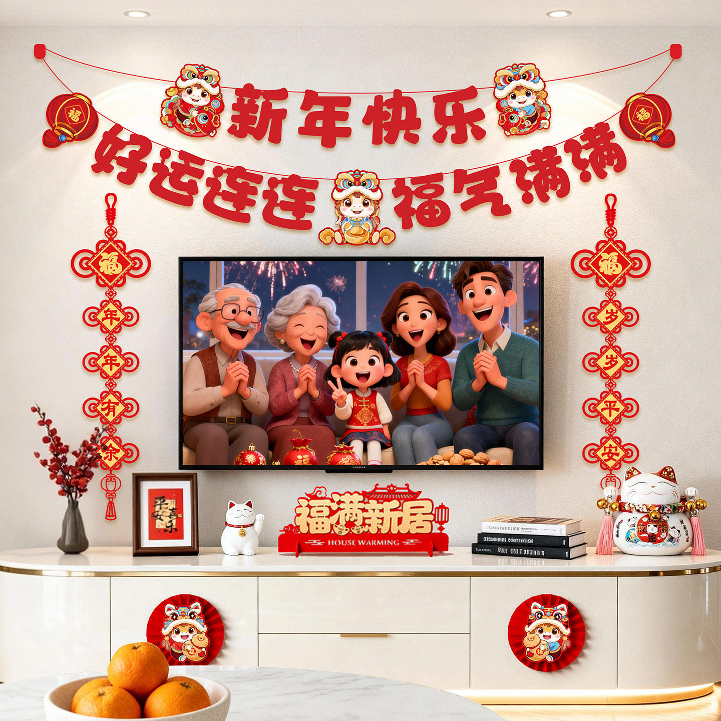 新年客厅电视背景墙装饰挂件挂饰2026春节马年装饰过年味氛围布置,淘宝优惠券,粉丝福利购,淘宝优惠卷