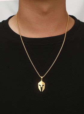 钛钢嘻哈男女个性斯巴达面具项链