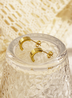 欧美钛钢椭圆女双环耳钉锁骨项链