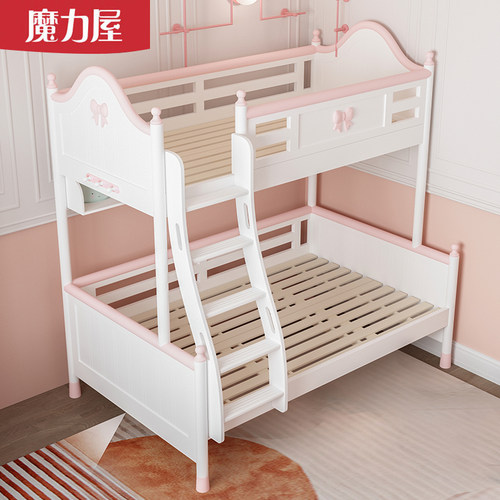 法式奶油风实木上下床双层床儿童床女孩公主床上下铺高低床子母床 - 图2