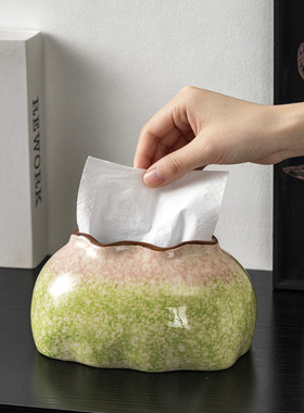 家居桌面青花瓷陶瓷纸巾盒摆件客厅抽纸盒创意桌面茶几装饰品摆件
