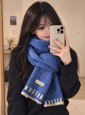 100%羊毛围巾女冬季加厚保暖纯色针织围脖百搭时尚休闲高档礼盒装