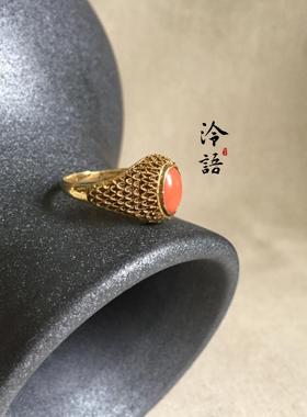 古韵风花丝镶嵌红色宝石戒指