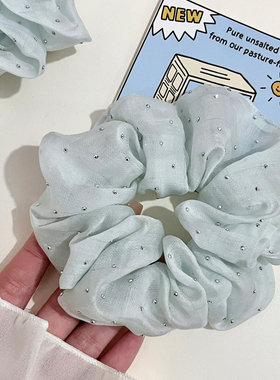 蓝绿色大肠发圈真丝头绳复古法式韩系薄荷曼波少女款