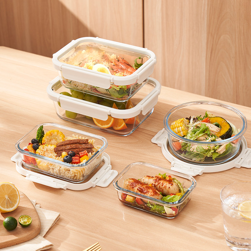 钢化玻璃保鲜盒微波炉专用加热饭盒上班族带饭密封带盖水果便当盒