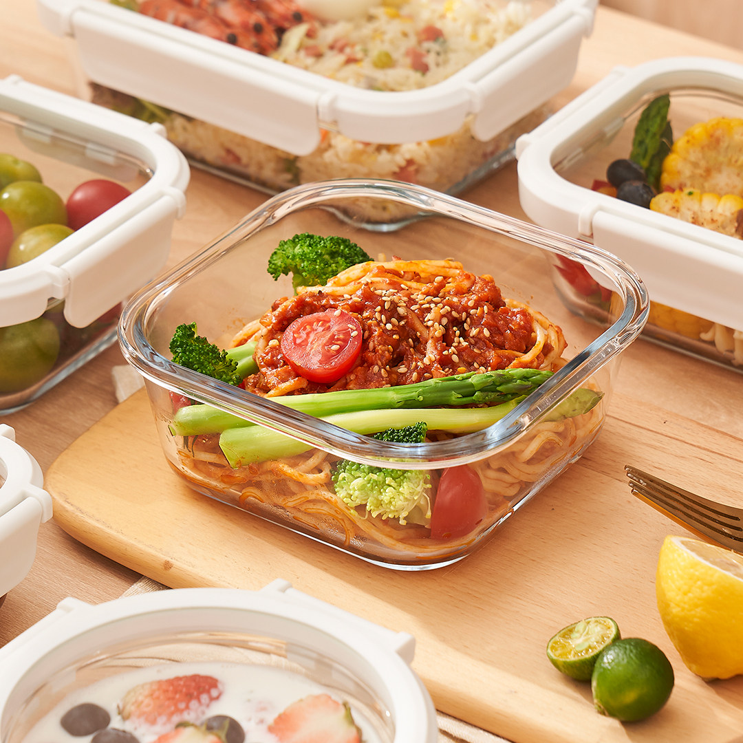 钢化玻璃保鲜盒微波炉专用加热饭盒上班族带饭密封带盖水果便当盒