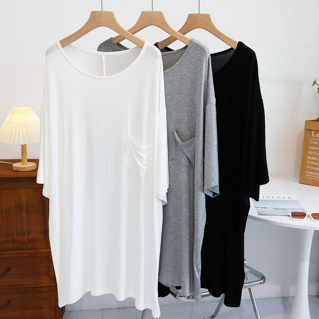 Five-point sleeve Korean thin style big round neck modal women