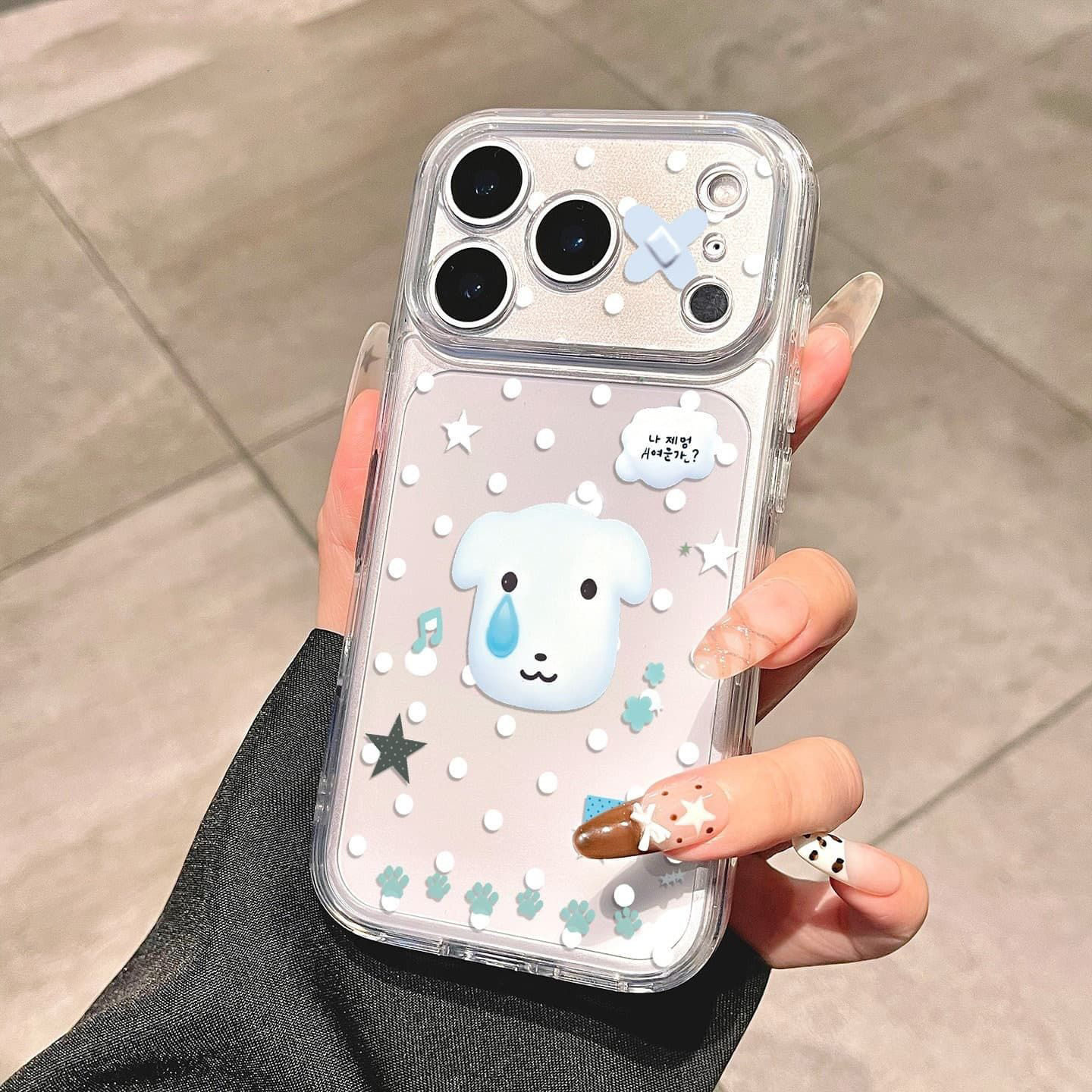 Polka dot crying puppy is suitable for Apple 17promax mobile phone case 14 15 16 soft case 13pro fine hole XS