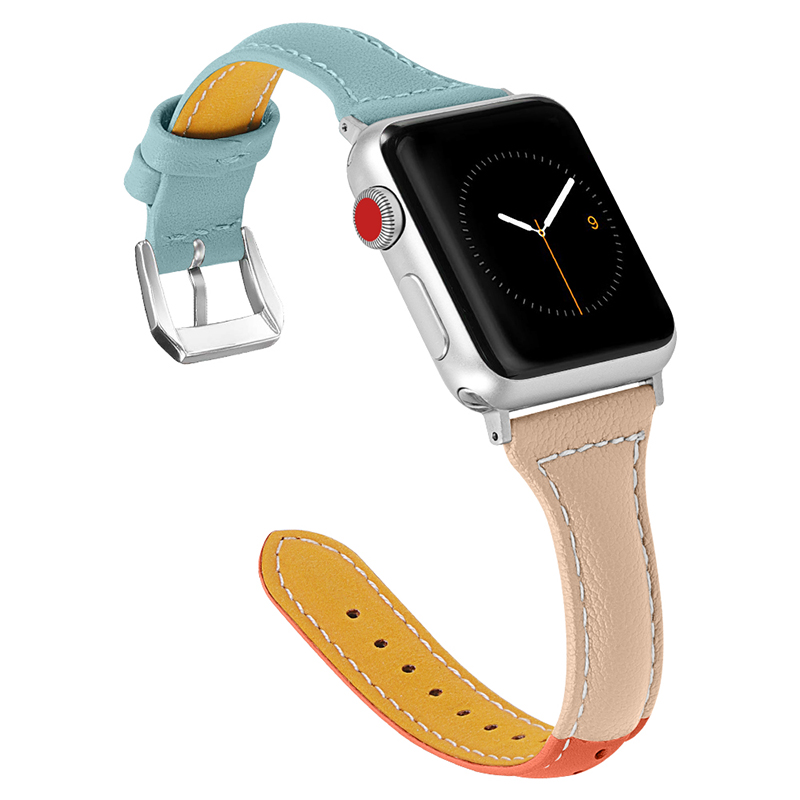 适用Apple Watch9876SE真皮撞色表带苹果手表iWatch45T型时尚腕带 - 图1