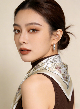 真丝方巾女100%桑蚕丝65cm双绉素色简约百搭空姐职业衬衫领巾丝巾