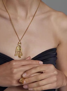 时尚创意可活动木偶项链人偶贵人提包项链名媛风耳环